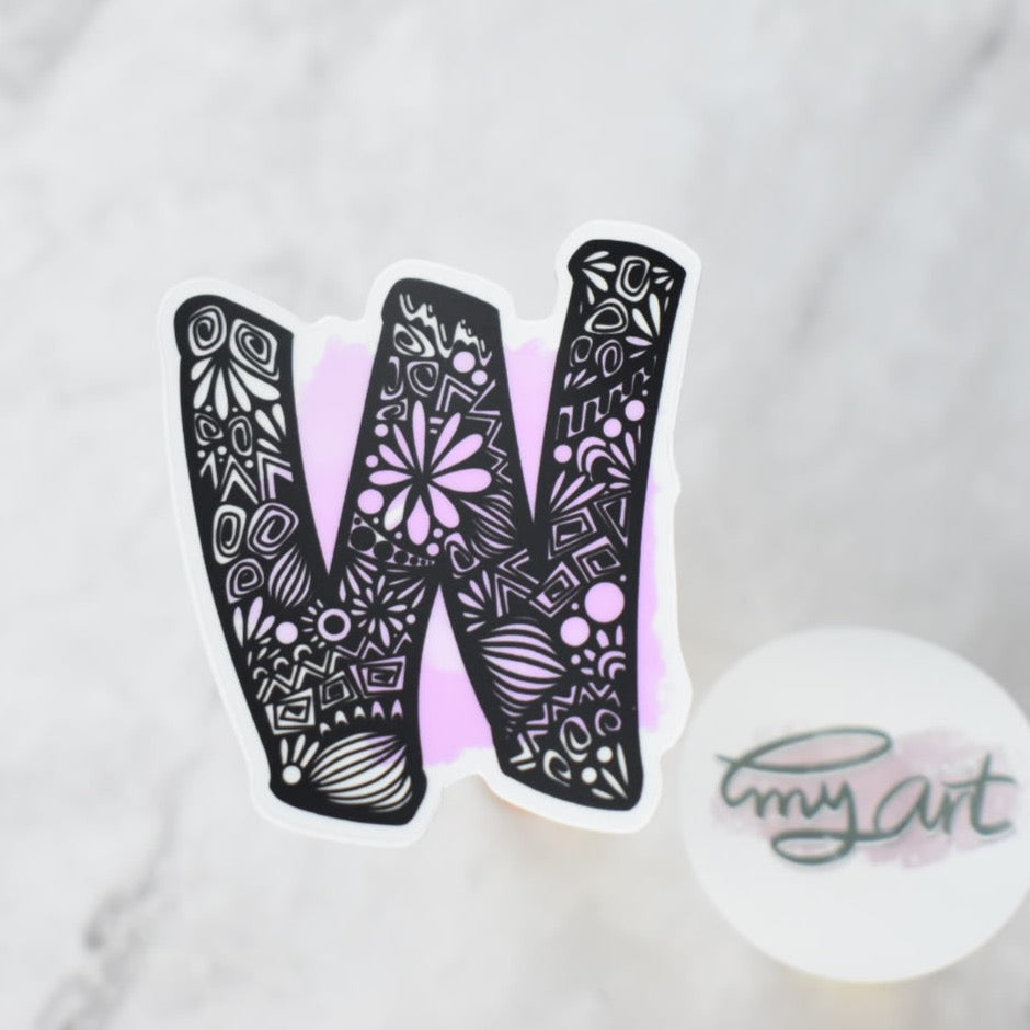 Letter “W” Clear sticker colored background