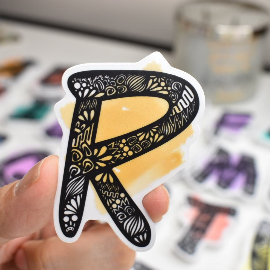 Letter “R” Clear sticker colored Background