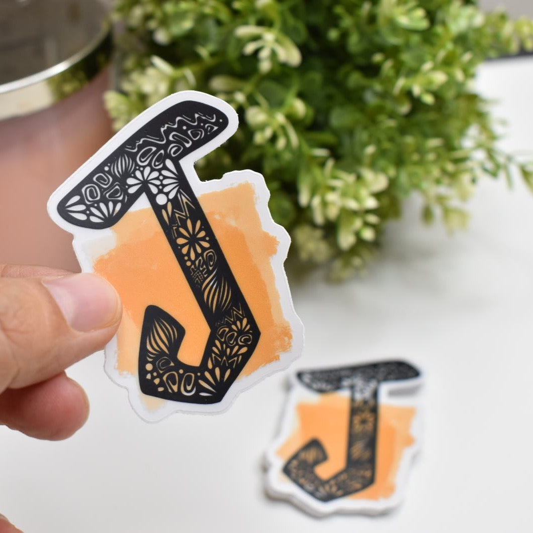 Letter “J” Clear sticker colored Background