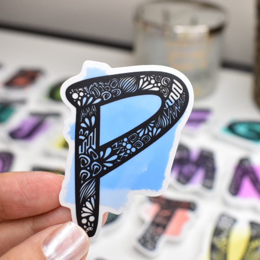 Letter “P” Clear sticker colored Background