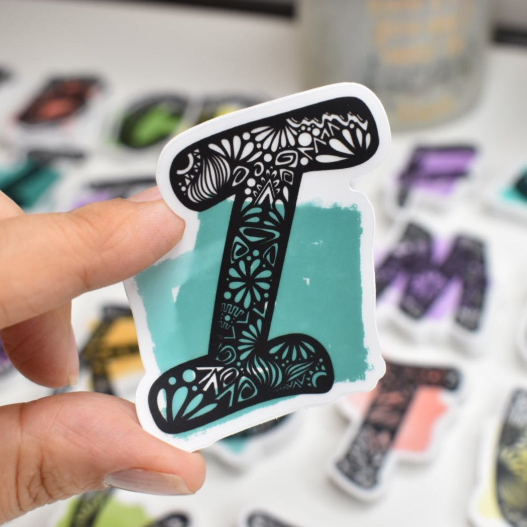 Letter “I” Clear sticker colored Background