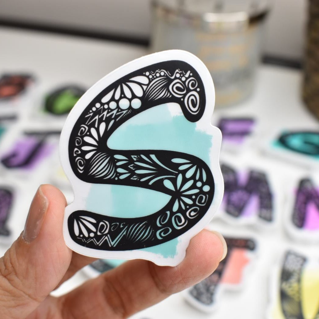 Letter “S” Clear sticker colored Background