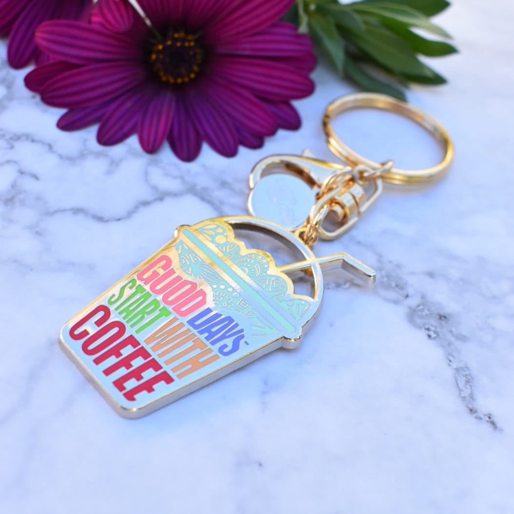 Enamel Keychain - Good Days Start With COFFEE