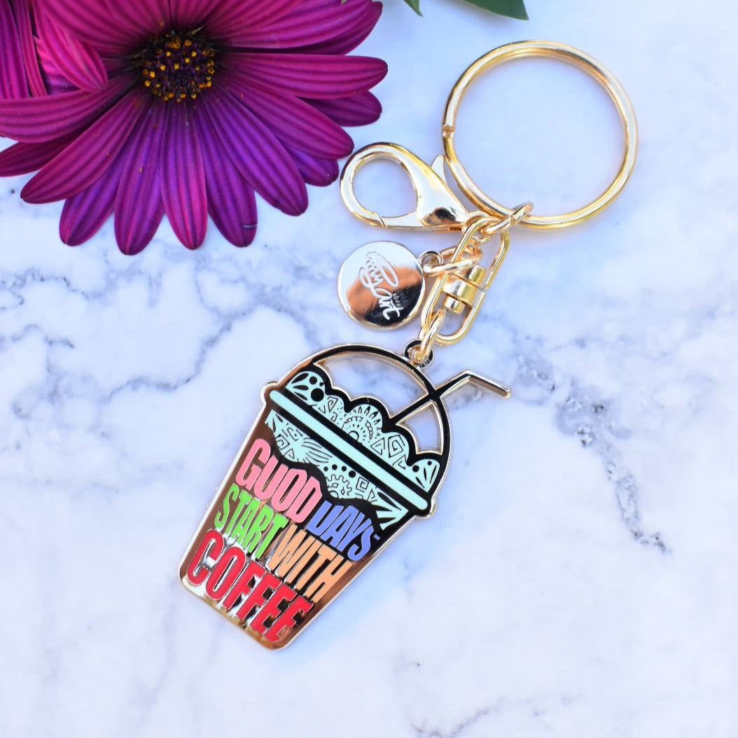 Enamel Keychain - Good Days Start With COFFEE