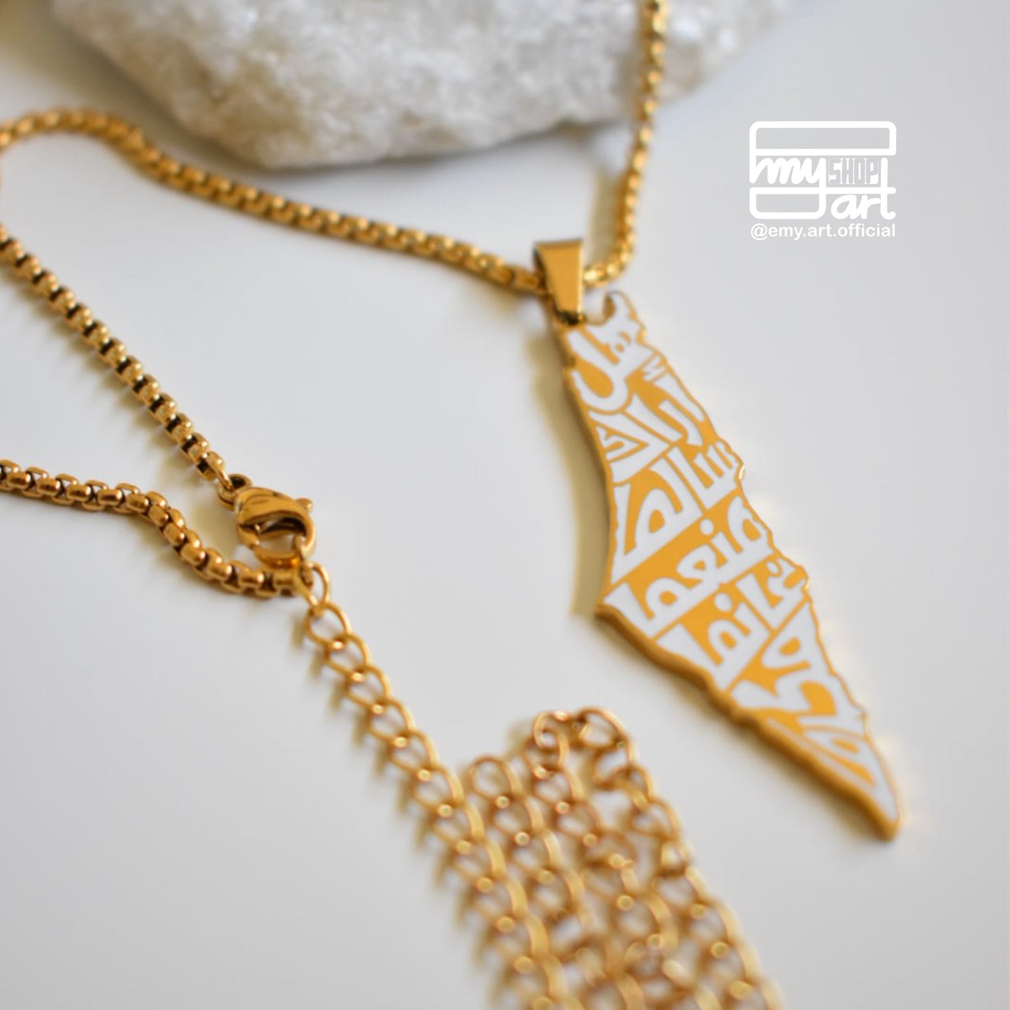 Necklace- Palestine map - Mawtini song lyrics“ هل أراك سالما منعما غانما مكرما ”