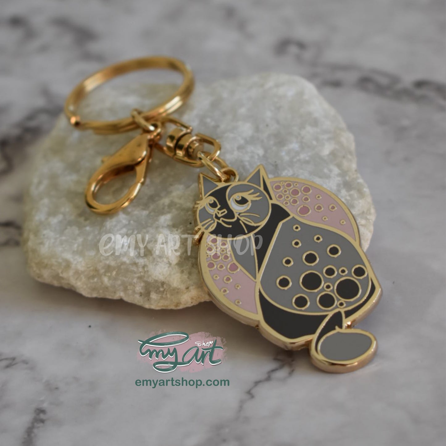 Enamel Keychain - Gray Cat