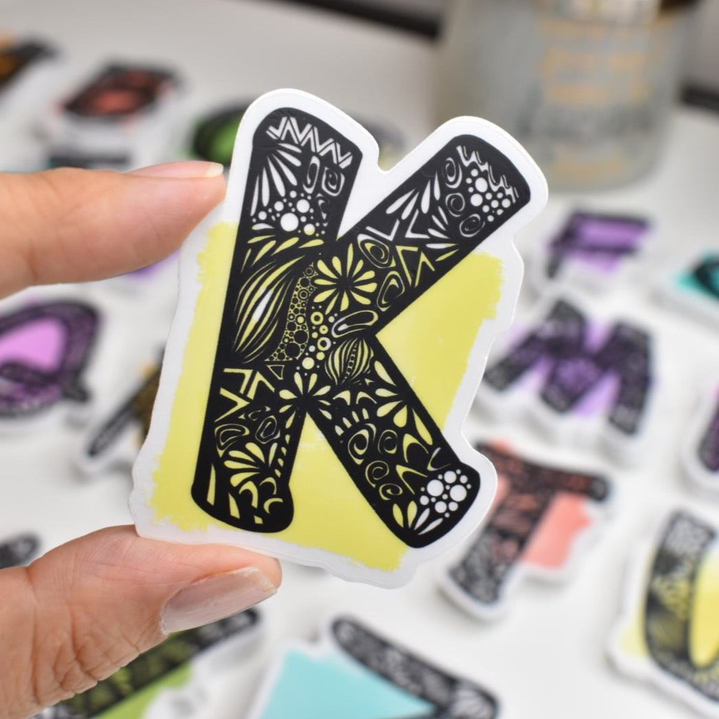 Letter “K” Clear sticker colored Background – Emy.art.shop.au
