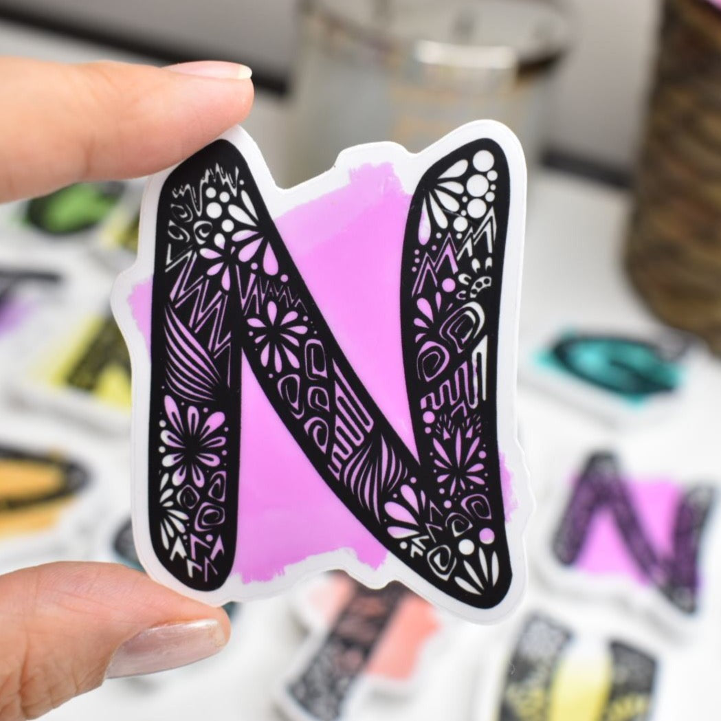 Letter “N”  Clear sticker colored Background