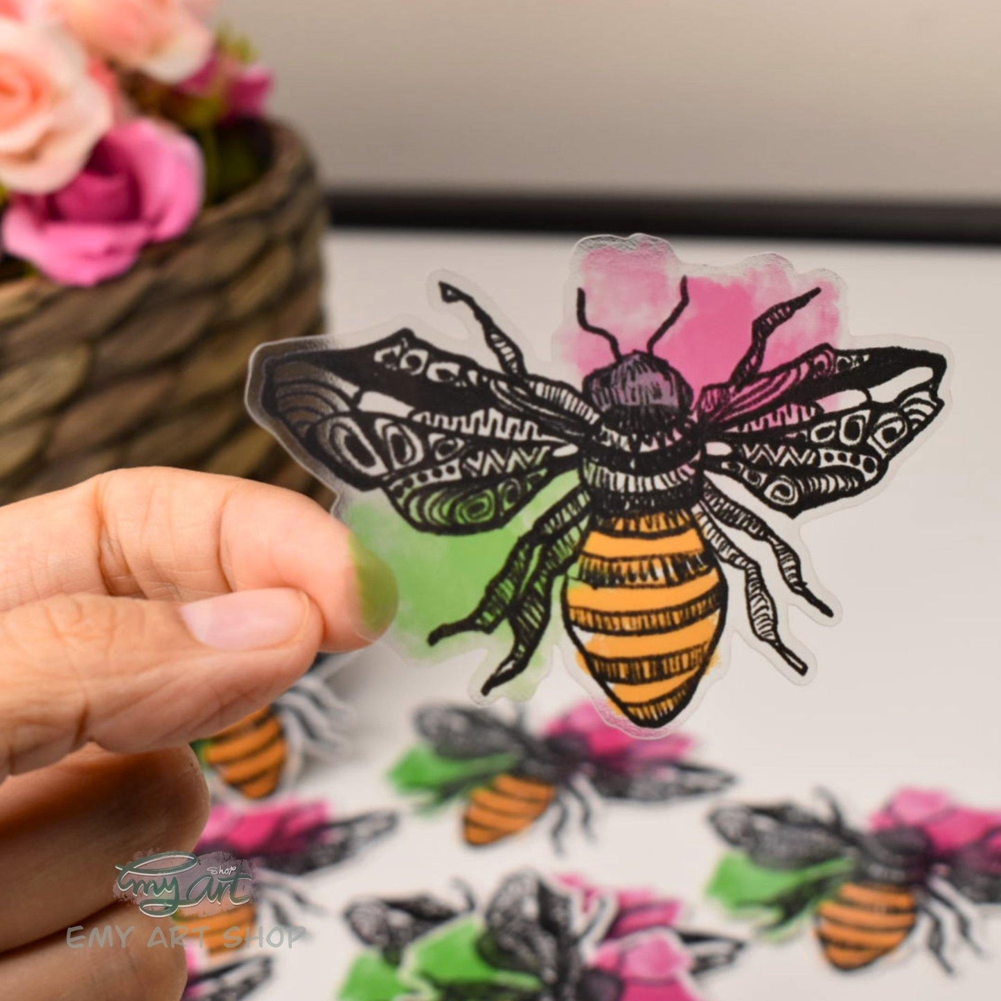 “Beautiful BEE” Clear Sticker - emy.art.shop