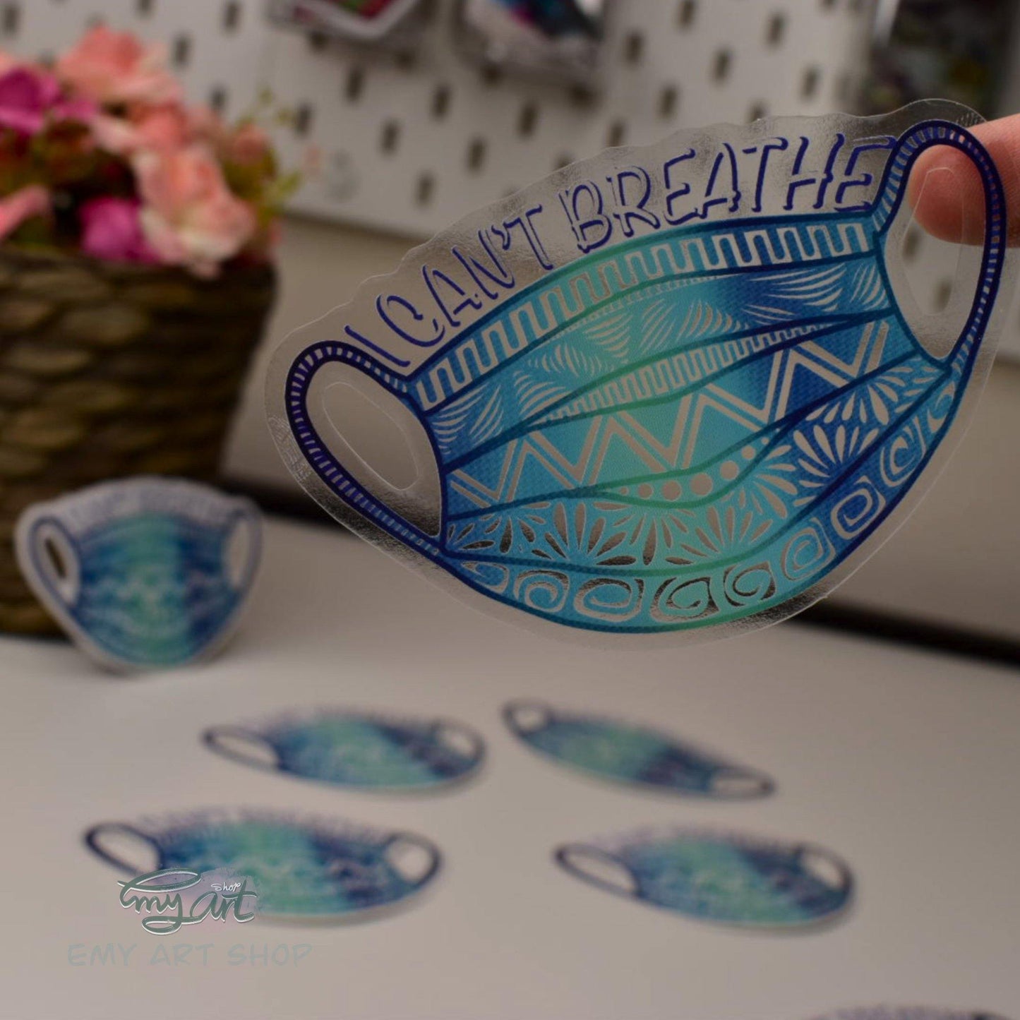 “I CAN’T BREATHE-MASK” Clear Sticker - emy.art.shop